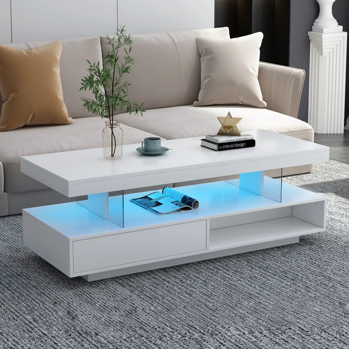 LED Coffee Table With 2 Drawers And Display Shelves by HouseOfZazla