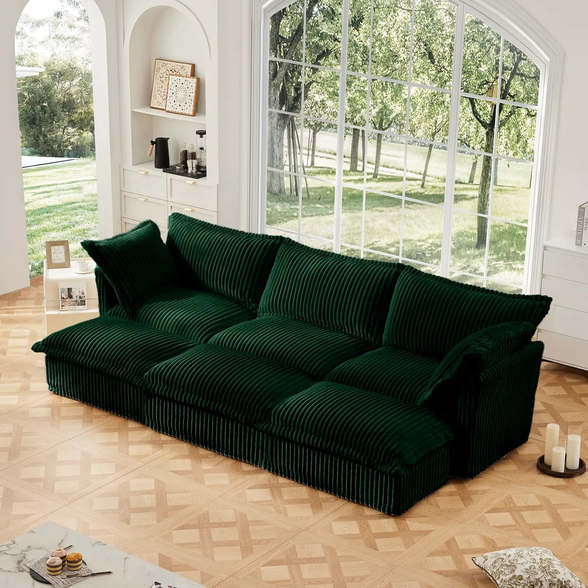 Living Room Sofa Slipcovered Sofa with 3 Ottomans by HouseOfZazla