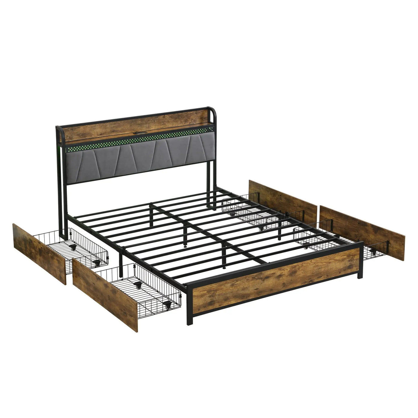 Contemporary Bed Frame With Storage Headboard, Charging Station, LED Lights by Unique Piece Furniture