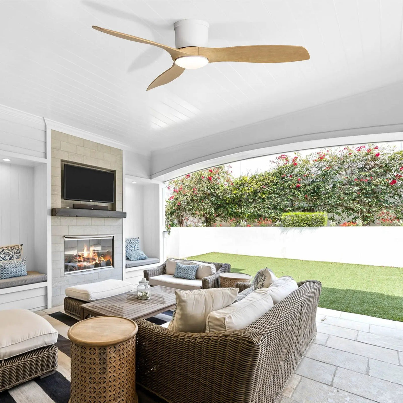 Flush Mount Ceiling Fan With Dimmable LED Light, 3 Blades, Reversible DC Motor Blades For Living Room by Unique Piece Furniture