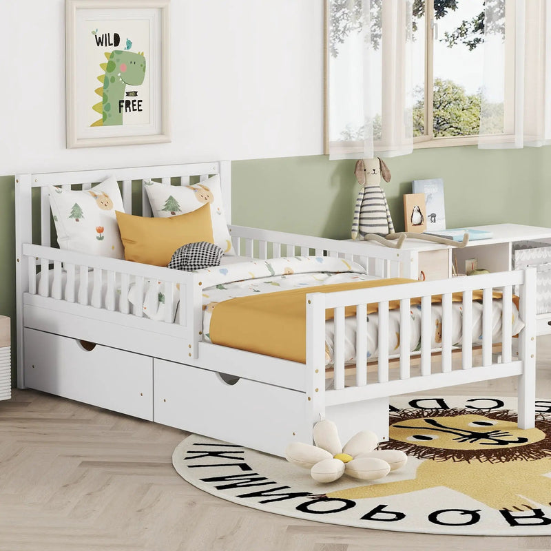 Platform Bed With Guardrails On Both Sides And 2 Storage Drawers by Unique Piece Furniture