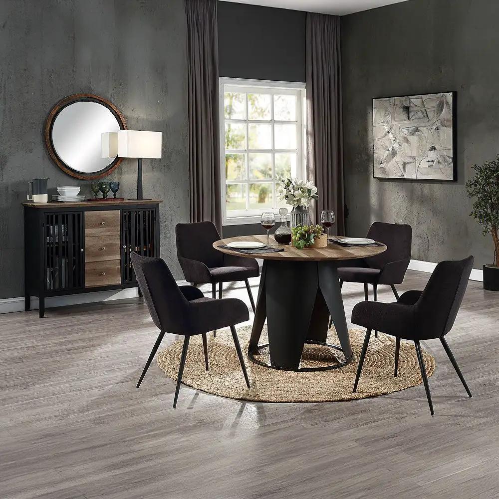 Zudora - Round Dining Table - Antique Oak & Black by Unique Piece Furniture