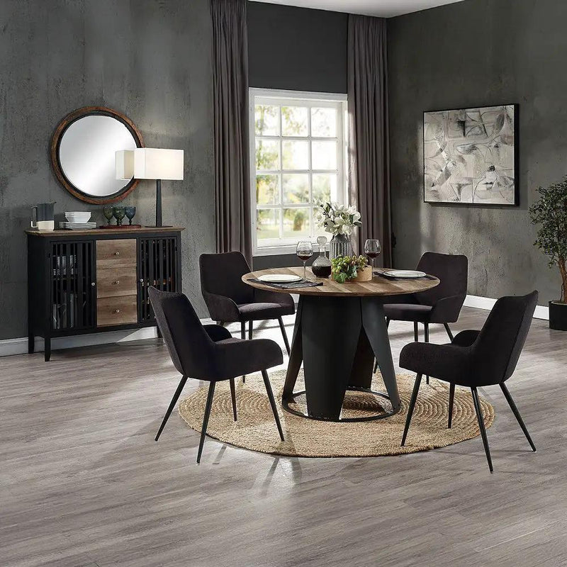 Zudora - Round Dining Table - Antique Oak & Black by Unique Piece Furniture