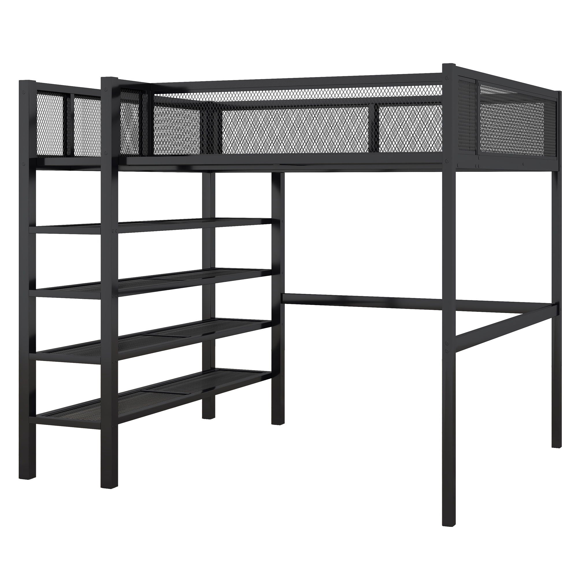 Loft Bed With 4 Tier Shelves And Storage by HouseOfZazla