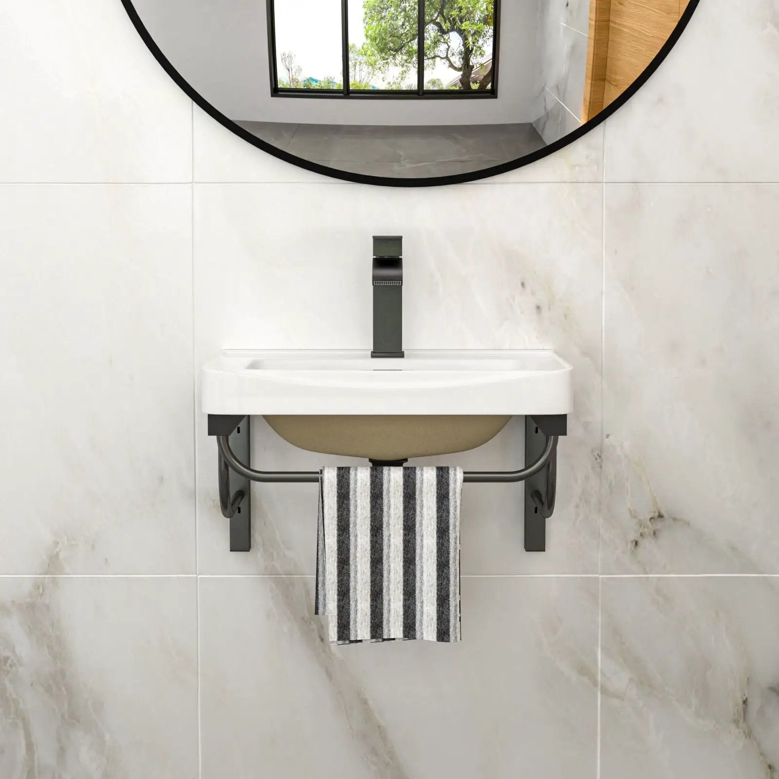 Wall Mounted Rectangular Bathroom Sink With 304 Stainless Steel Towel Bar & Overflow - White by Unique Piece Furniture