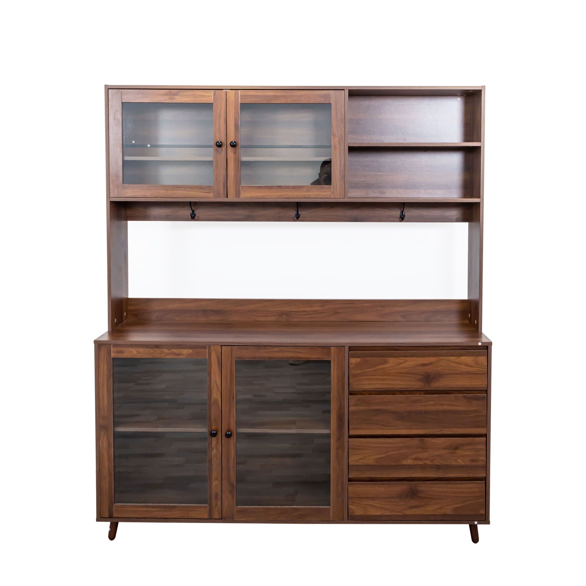 Large Kitchen Hutch Cabinet, Storage Kitchen Cupboard With 4 Doors, 4 Drawers & Microwave Shelf - Walnut by HouseOfZazla