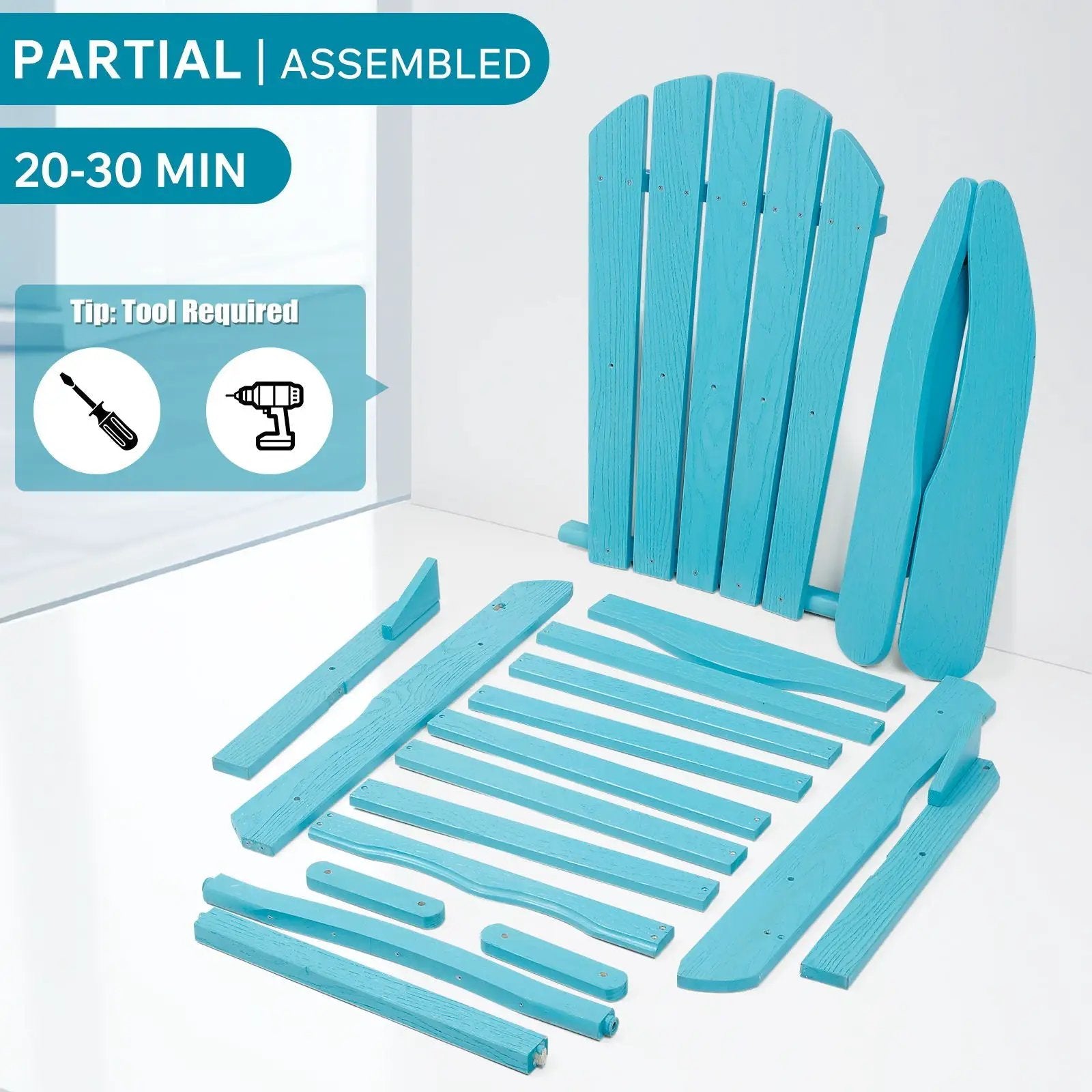 Outdoor Folding Adirondack Chair Patio With Natural Grain Texture - Turquoise Blue by Unique Piece Furniture