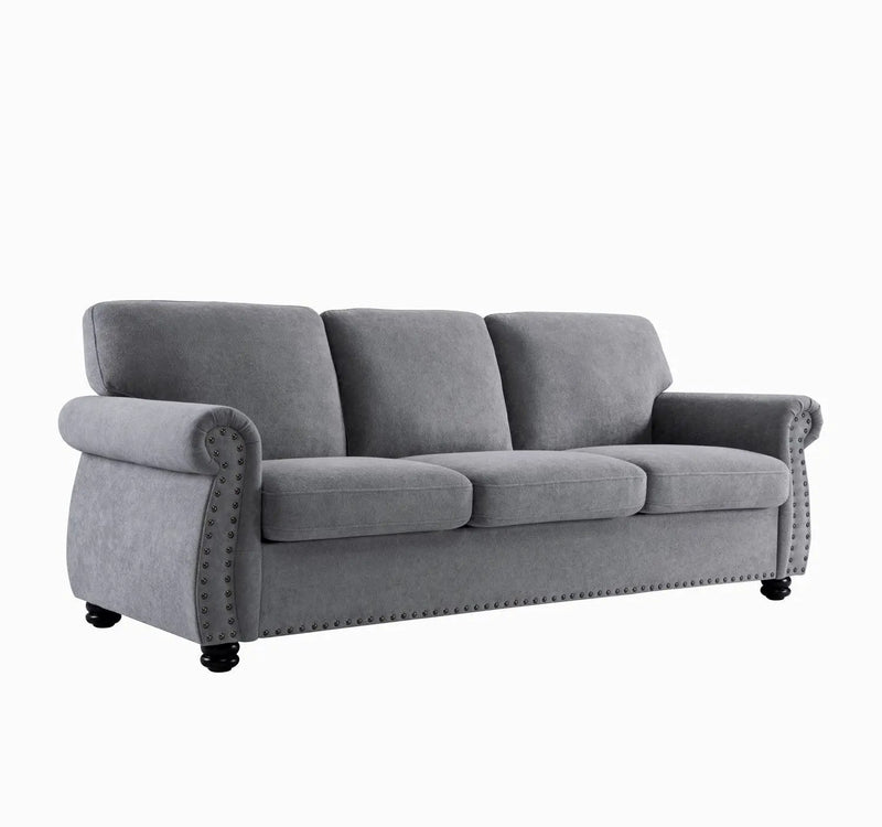Soft Sofa, Upholstered 3 Seater Couch With High Density Foam, Loose Back Cushions And Turned Legs by HouseOfZazla