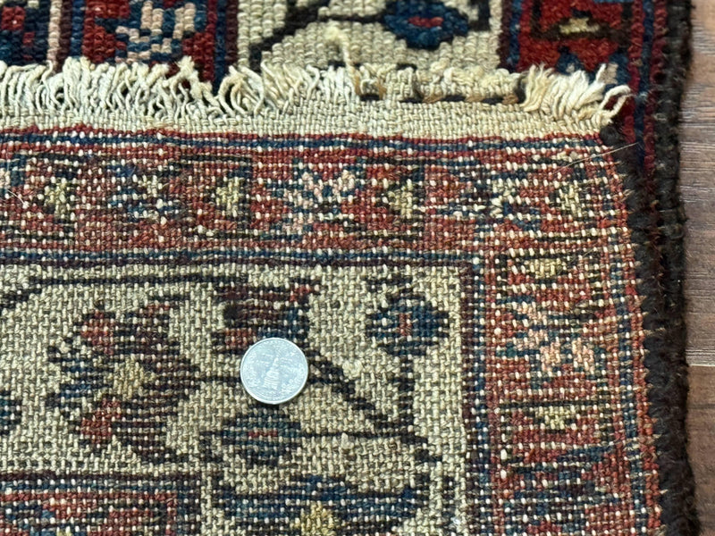 Navy Blue Antique Persian Rug 3x6, Blue and Ivory Persian Carpet, Handmade 1920s Hamadan Rug by Jewel Rugs