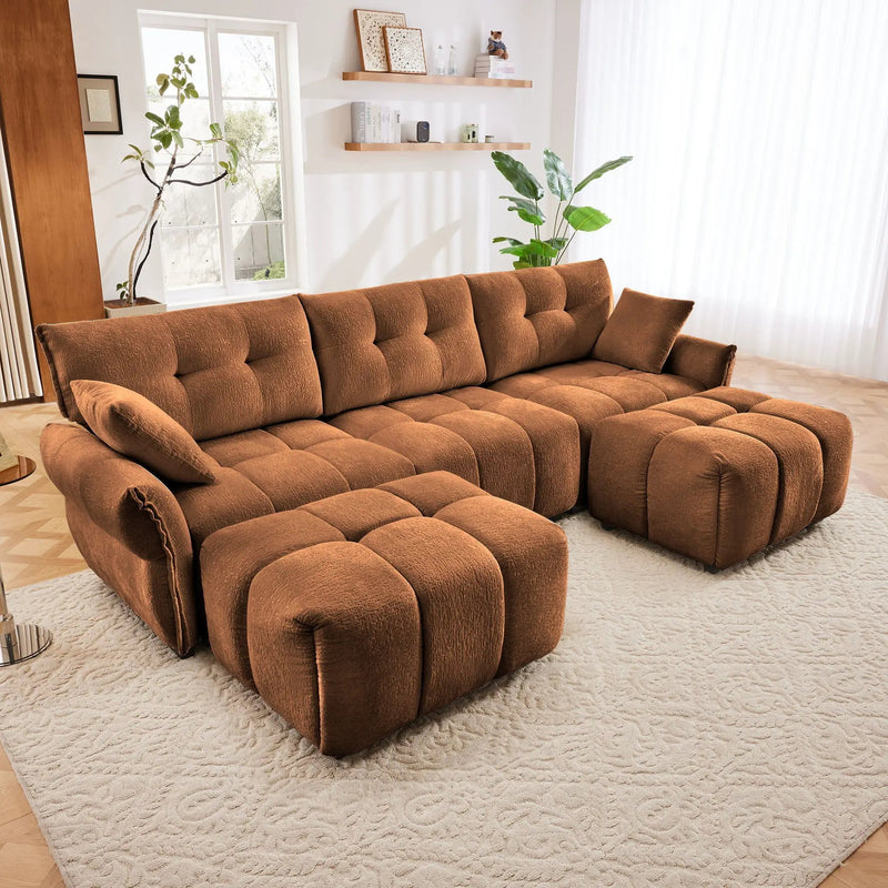 Sofa Set With Ottoman And Pillows, Textured, High Resilience Cushions by HouseOfZazla