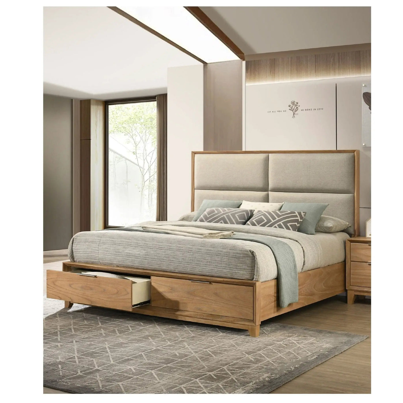 Contemporary Storage Platform Bed With Ultra Plush Headboard by Unique Piece Furniture