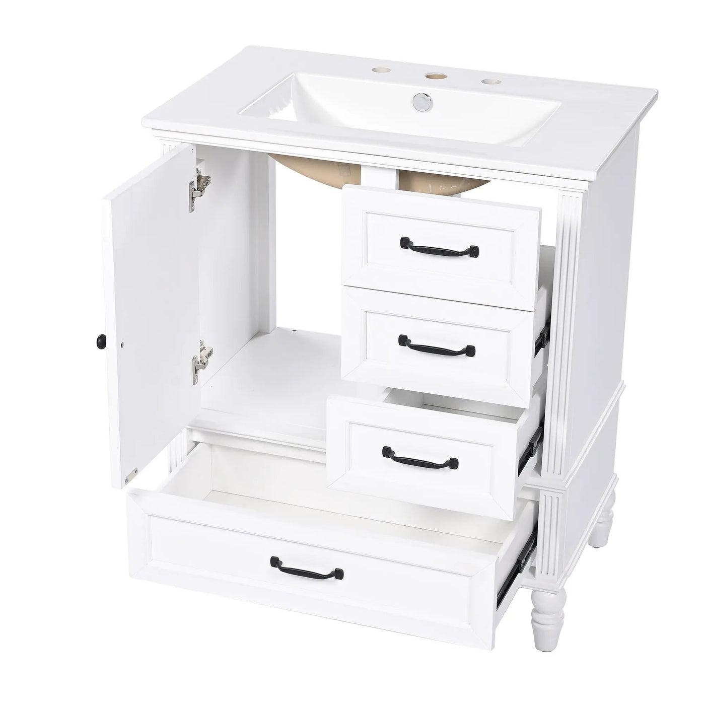 30" Bathroom Vanity With Sink, 3 Drawers, Adjustable Feet by HouseOfZazla