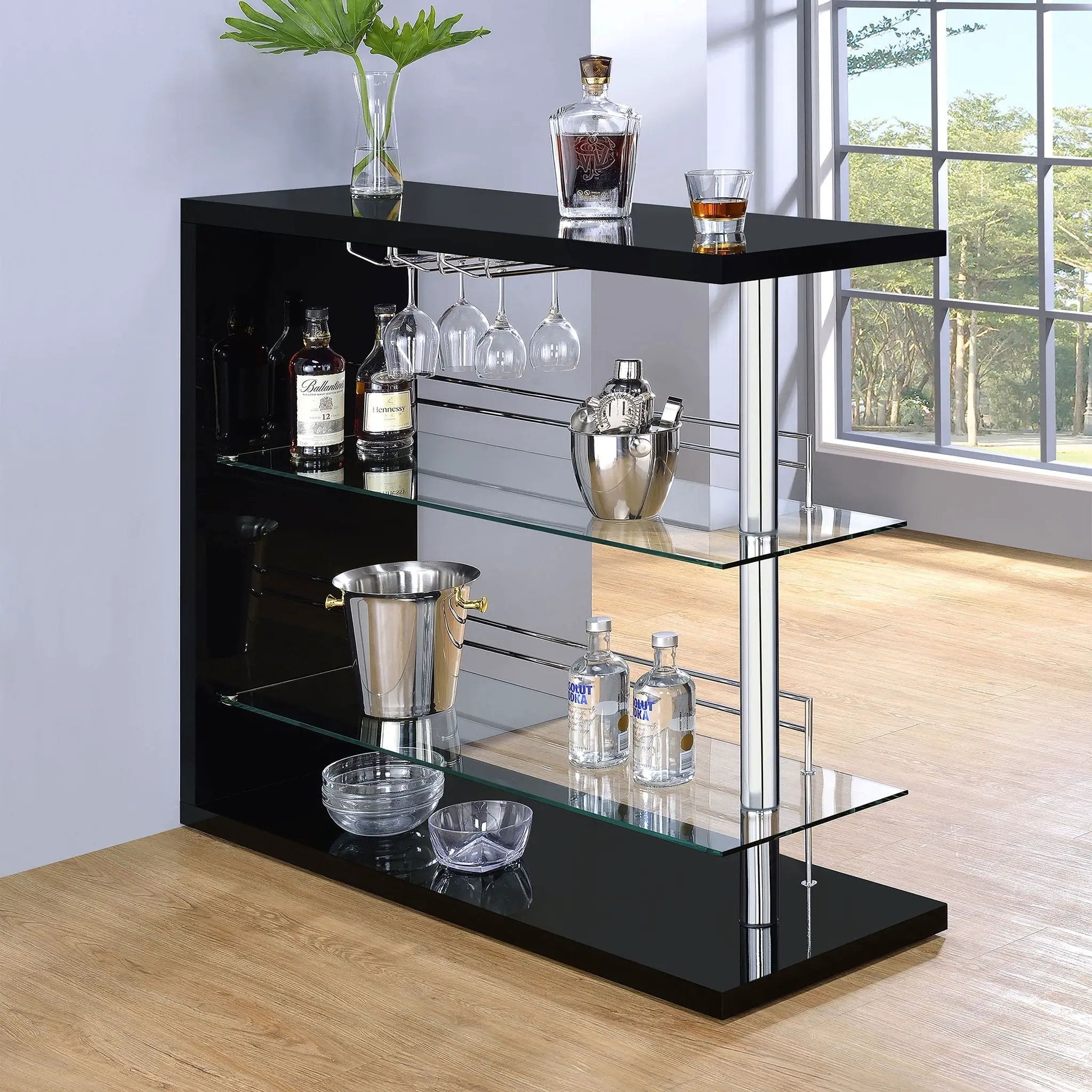 Prescott Rectangular Home Wine Table Black High Gloss by Unique Piece Furniture