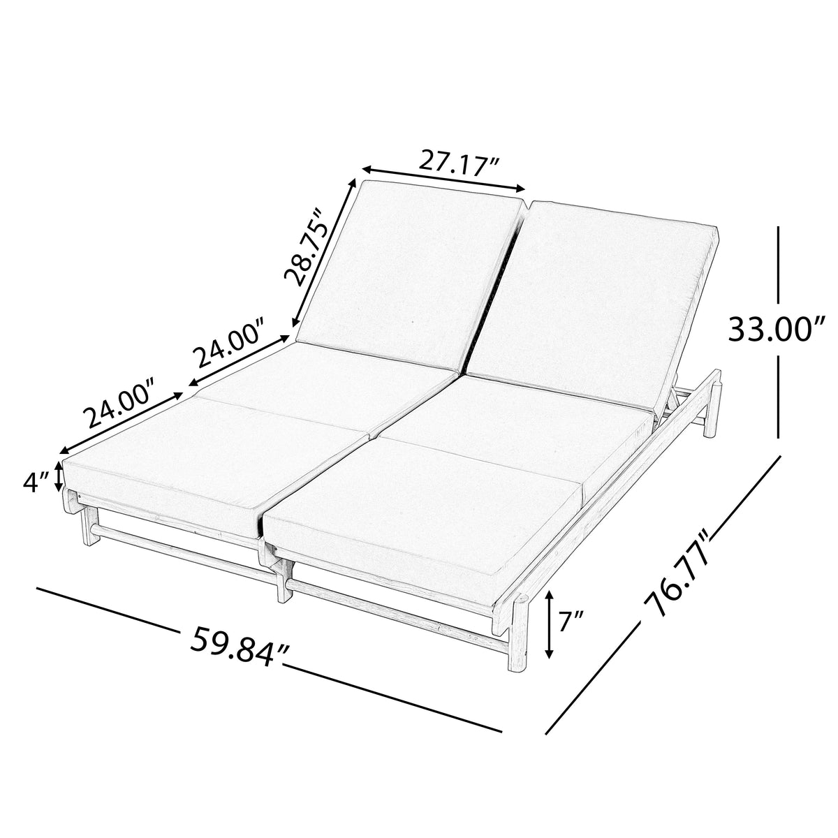 Light Teak Acacia Wood Double Chaise Lounger Set, photo 2 of 10