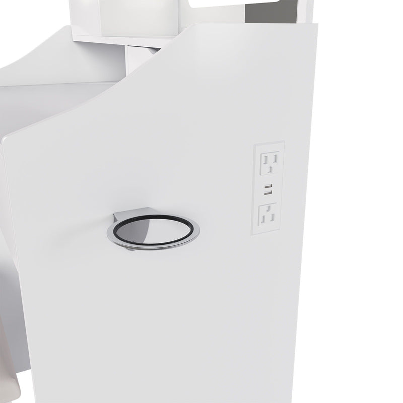 LED Vanity Mirror With Stool, 2 Drawers & 5 Storage Cabinets, Adjustable Lighting Mdf Dressing Table For Bedroom - White
