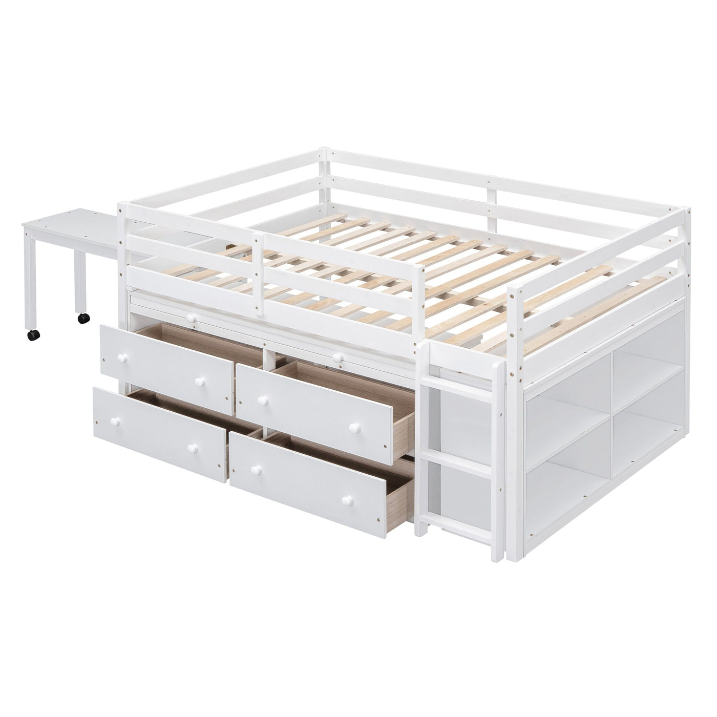 Loft Bed With Retractable Writing Desk And 4 Drawers, With Lateral Portable Desk And Shelves by Unique Piece Furniture