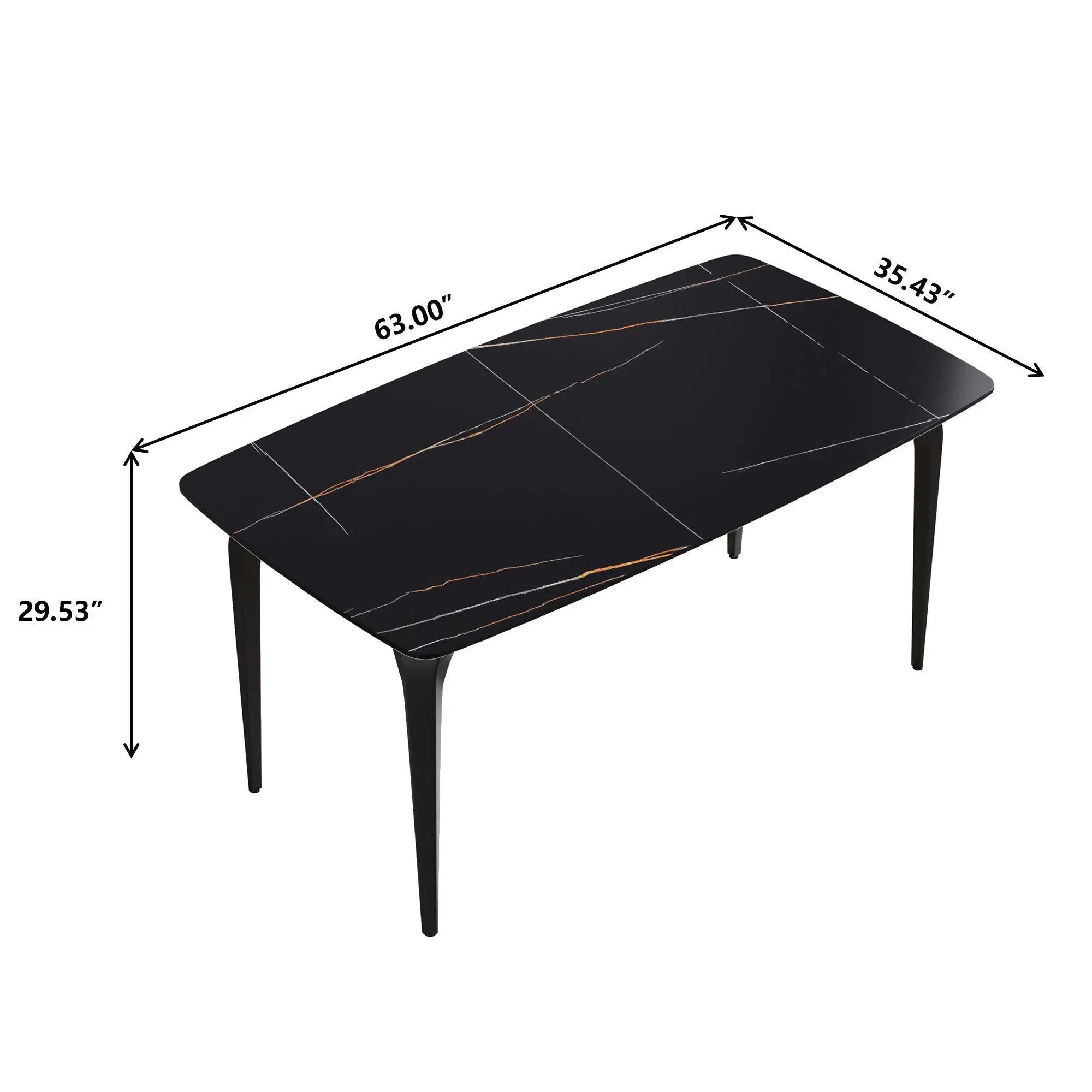 63" Artificial Stone Black Curved Black Metal Leg Dining Table, 6 People - Black by Unique Piece Furniture