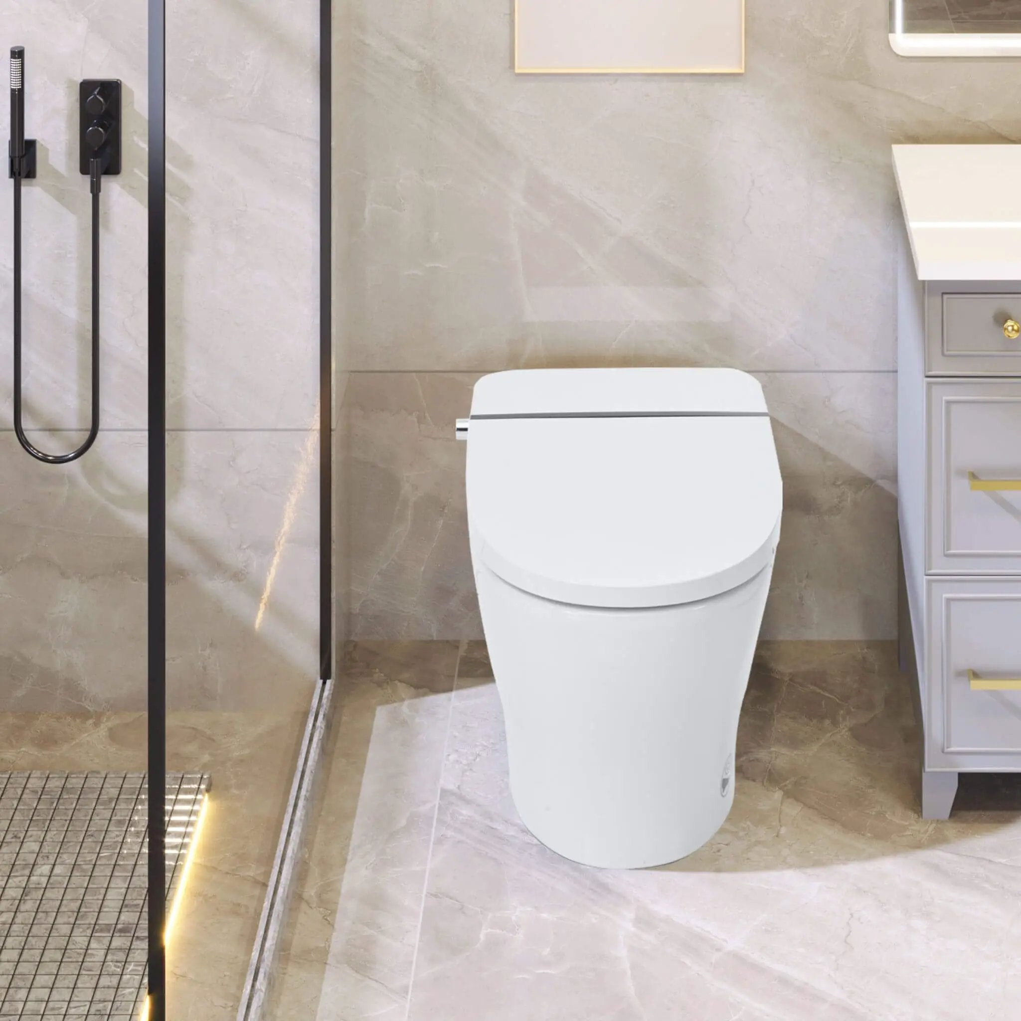 Nuvia 1/1.28 GPF Smart Compact Dual Flush Tankless Toilet Bidet Combo With Self-Cleaning Nozzle And Foot Sensor Flush (SAK58021) by SAKSBY WHOLESALE