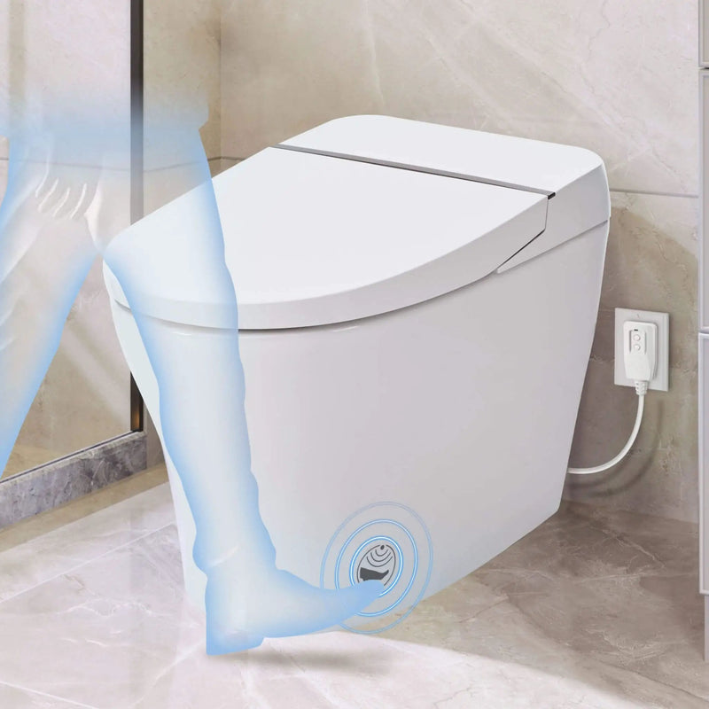 Nuvia 1/1.28 GPF Smart Compact Dual Flush Tankless Toilet Bidet Combo With Self-Cleaning Nozzle And Foot Sensor Flush (SAK58021) by SAKSBY WHOLESALE