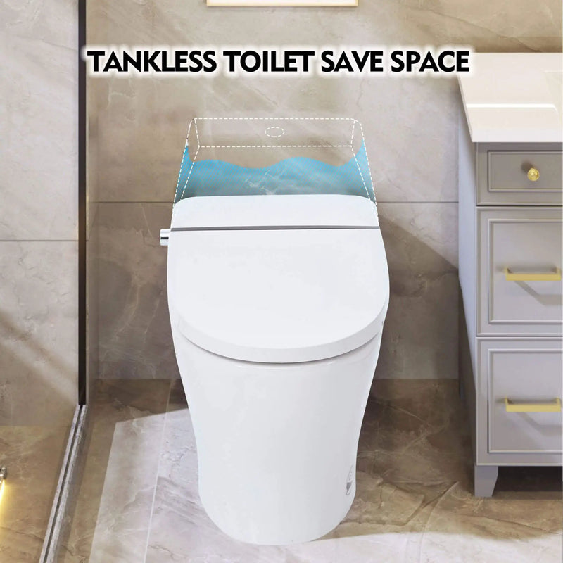 Nuvia 1/1.28 GPF Smart Compact Dual Flush Tankless Toilet Bidet Combo With Self-Cleaning Nozzle And Foot Sensor Flush (SAK58021) by SAKSBY WHOLESALE