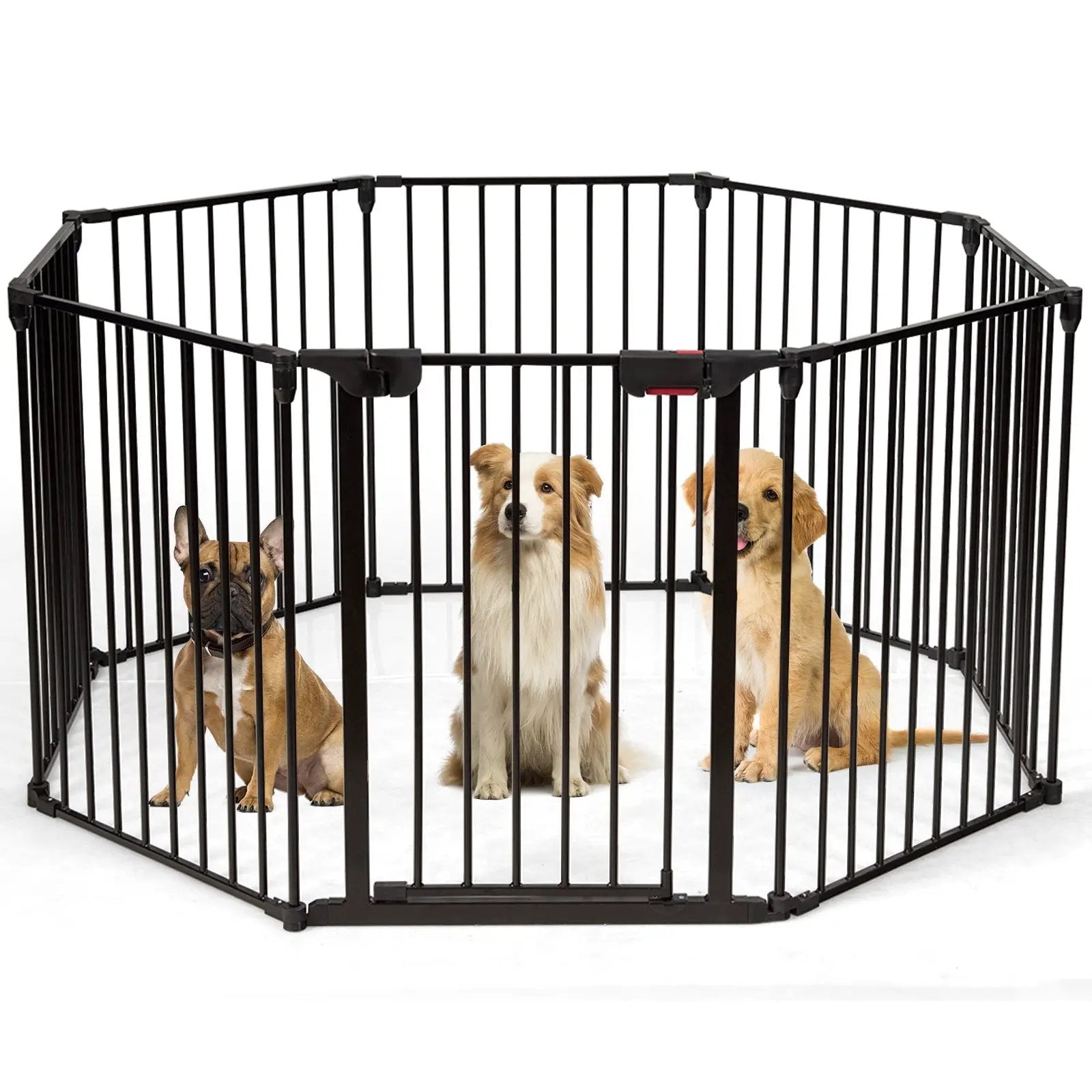 Adjustable Panel Baby Safe Metal Gate Play Yard-Black by DirectDeals