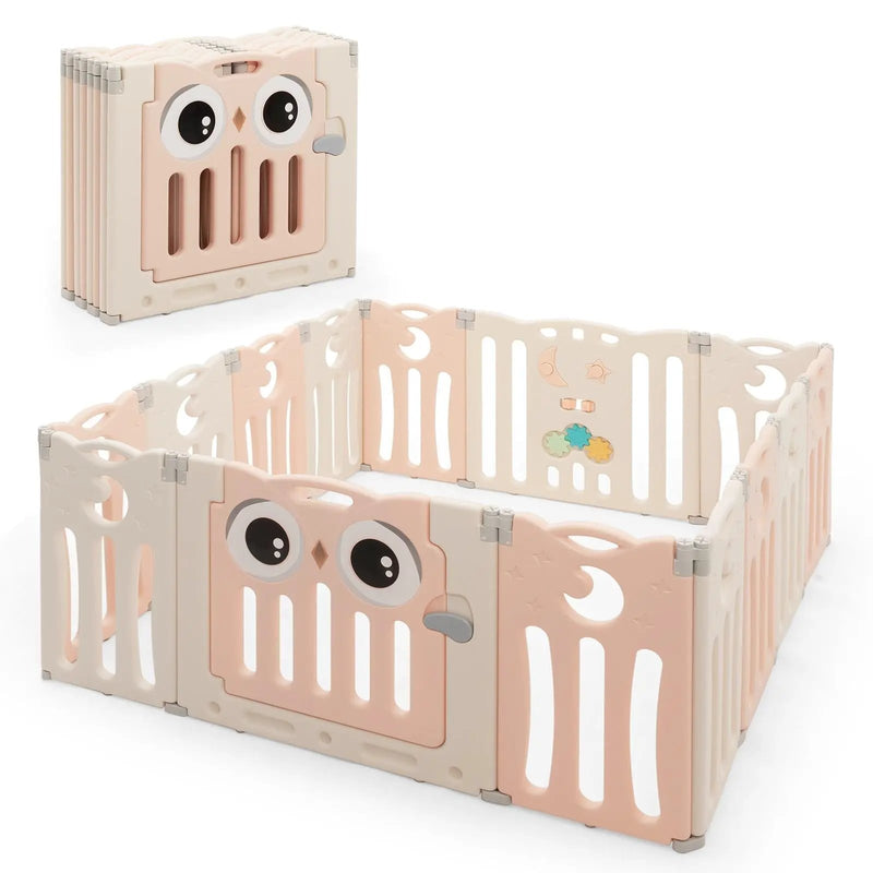 14-Panel Baby Playpen Kids Activity Center Foldable Play Yard with Lock Door by DirectDeals
