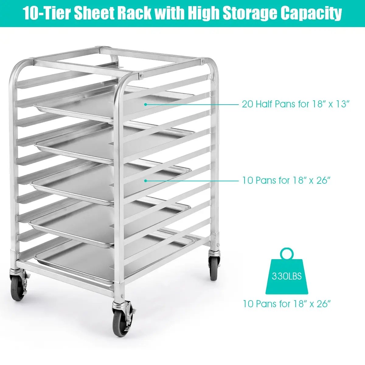 10 Sheets Aluminum Rolling Bakery Pan Rack by DirectDeals