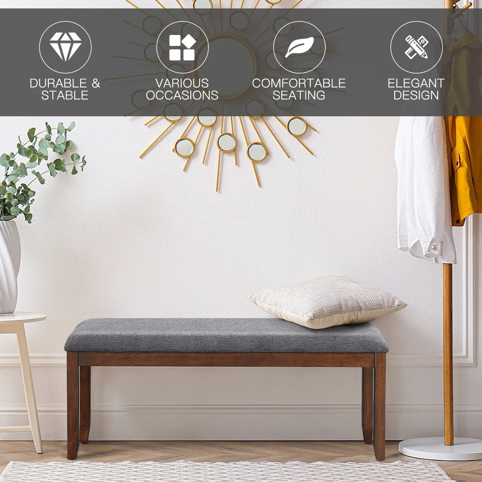 Upholstered Entryway Bench Footstool with Wood Legs by DirectDeals