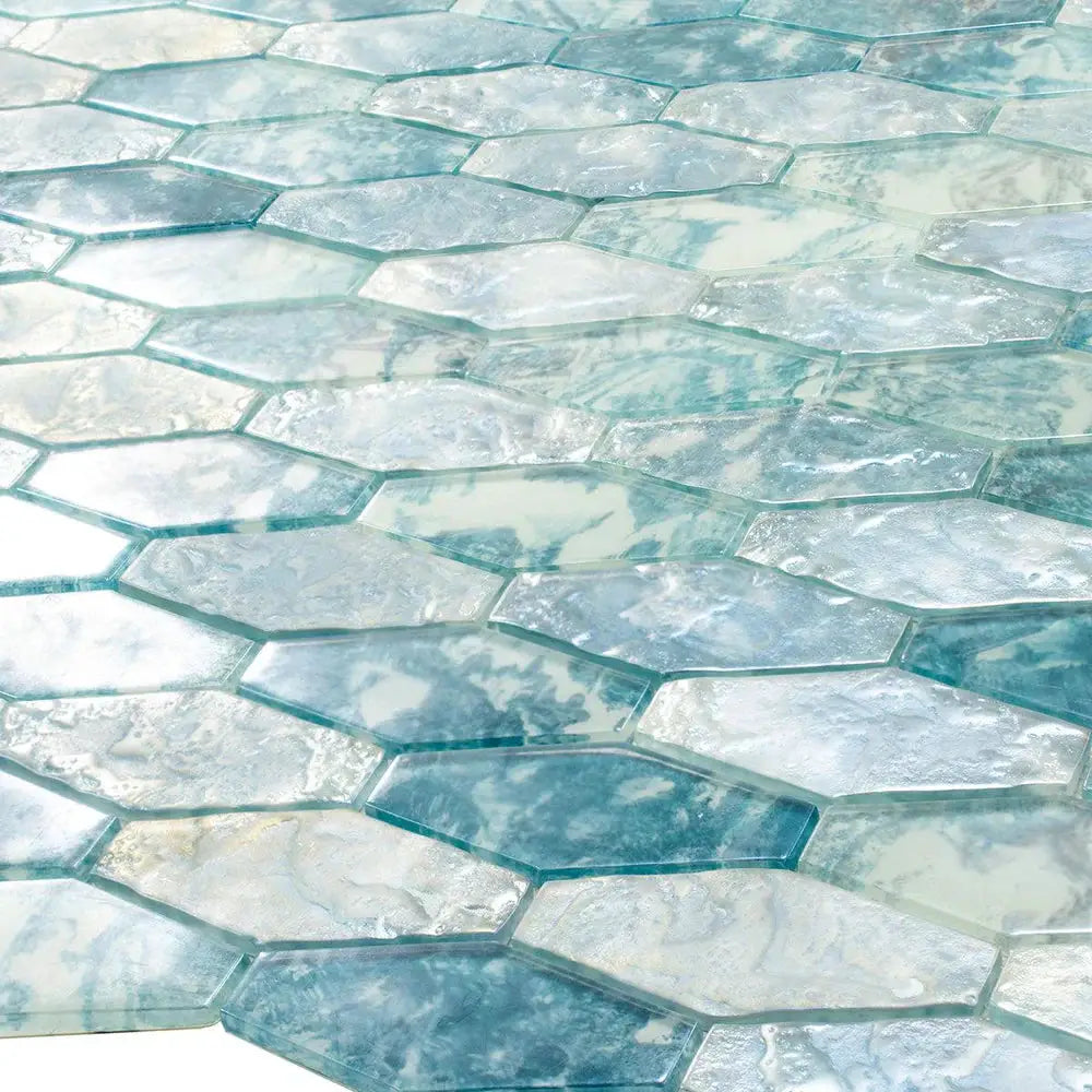 Aqua 11x12 Matte Elongated Hexagon Glass Mosaic Tile (10 pack, 8.6 sq ft/case) by Apollo Tile