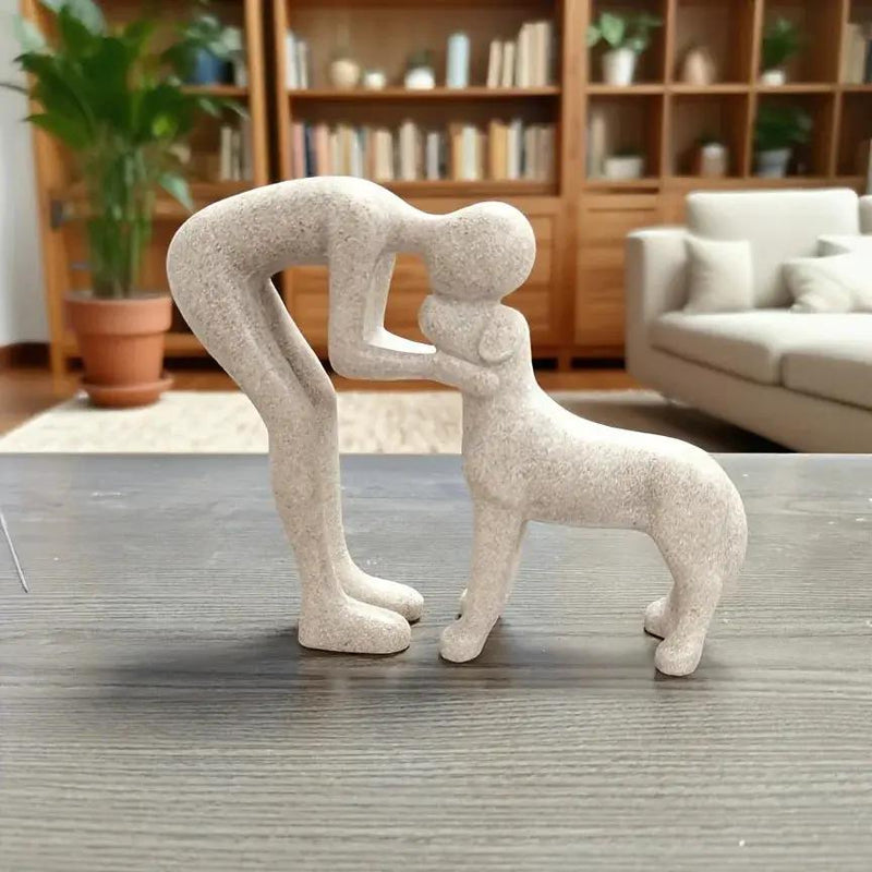 1 Creative Dog Sculpture Home Decor, Adorable for Man and Dog Statue Decoration, Suitable for Office, Living Room, Bedroom, Family, Pet Lover's Memory Gift by House Of Avana