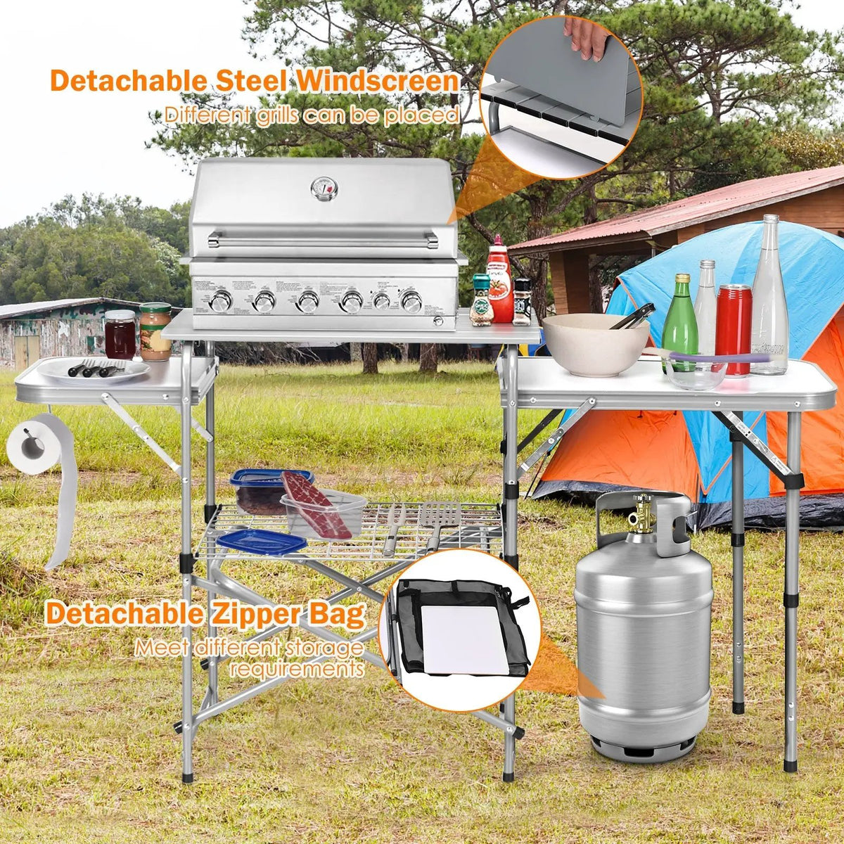 Foldable Outdoor BBQ Portable Grilling Table With Windscreen Bag by DirectDeals