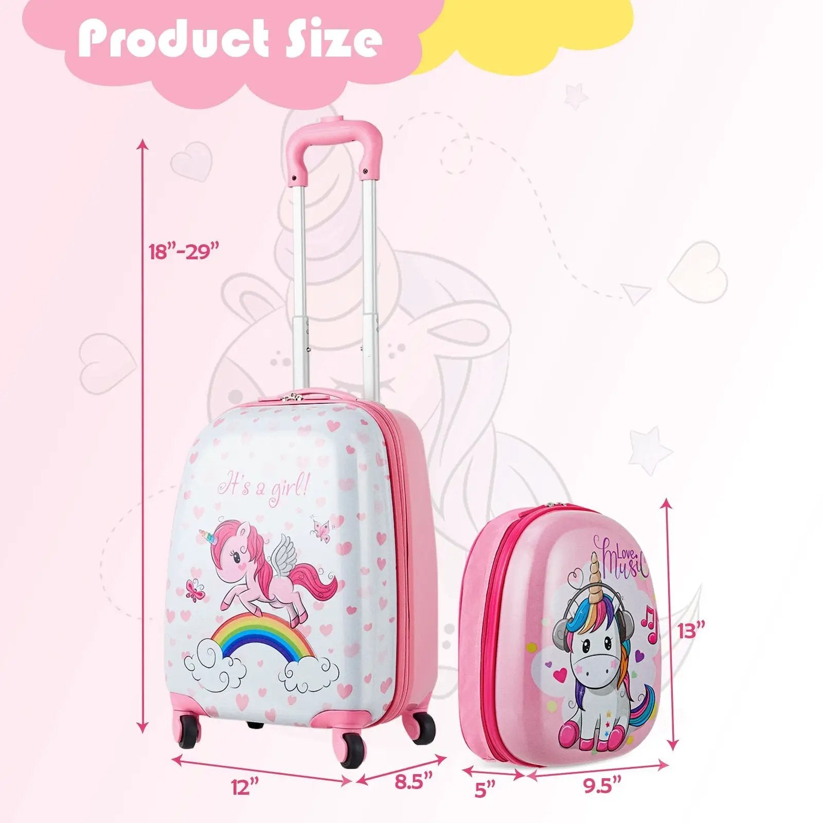 2 Pieces Kids Luggage Set 12 Inch Backpack and 16 Inch Kid Carry on Suitcase with Wheels by DirectDeals