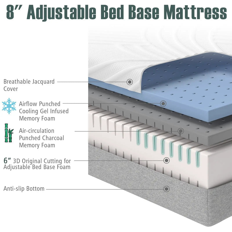 3D Bed Mattress Gel Memory Foam Convoluted Foam for Adjustable Bed by DirectDeals