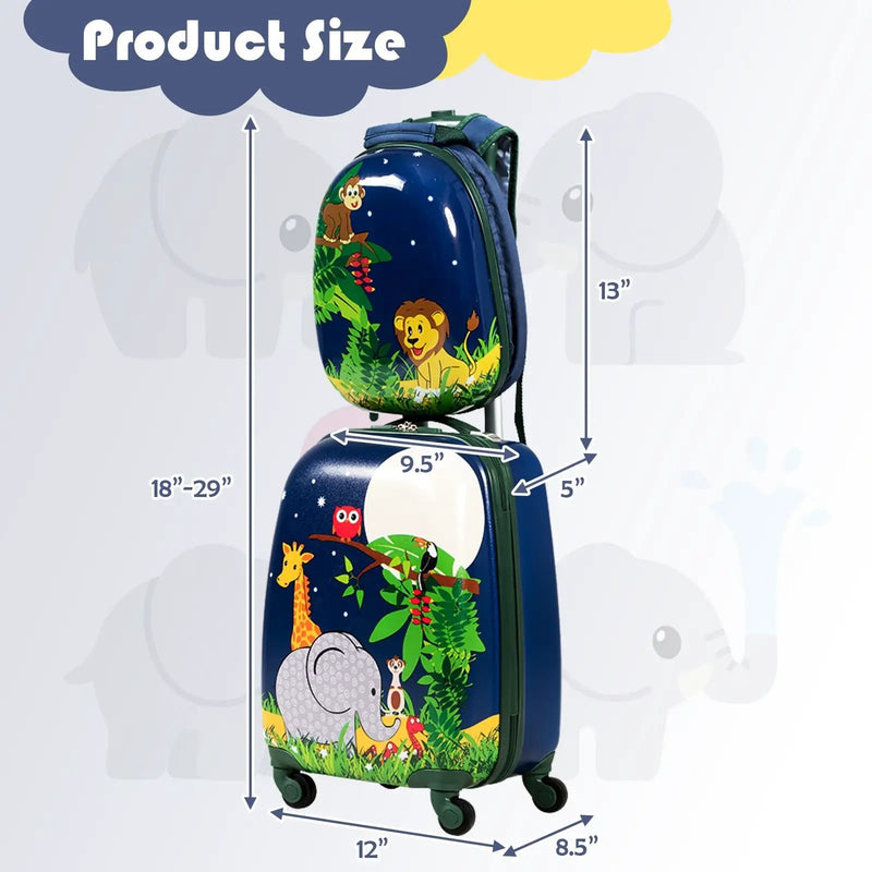 2 Pieces 12 Inch and 16 Inch Kids Carry on Suitcase Rolling Backpack School Luggage Set-Elephant by DirectDeals