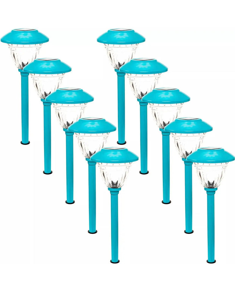 10 Pack Solar Pathway LED Lights Outdoor-Stainless Steel ( Turquoise ) by Outdoor Solar Outlet