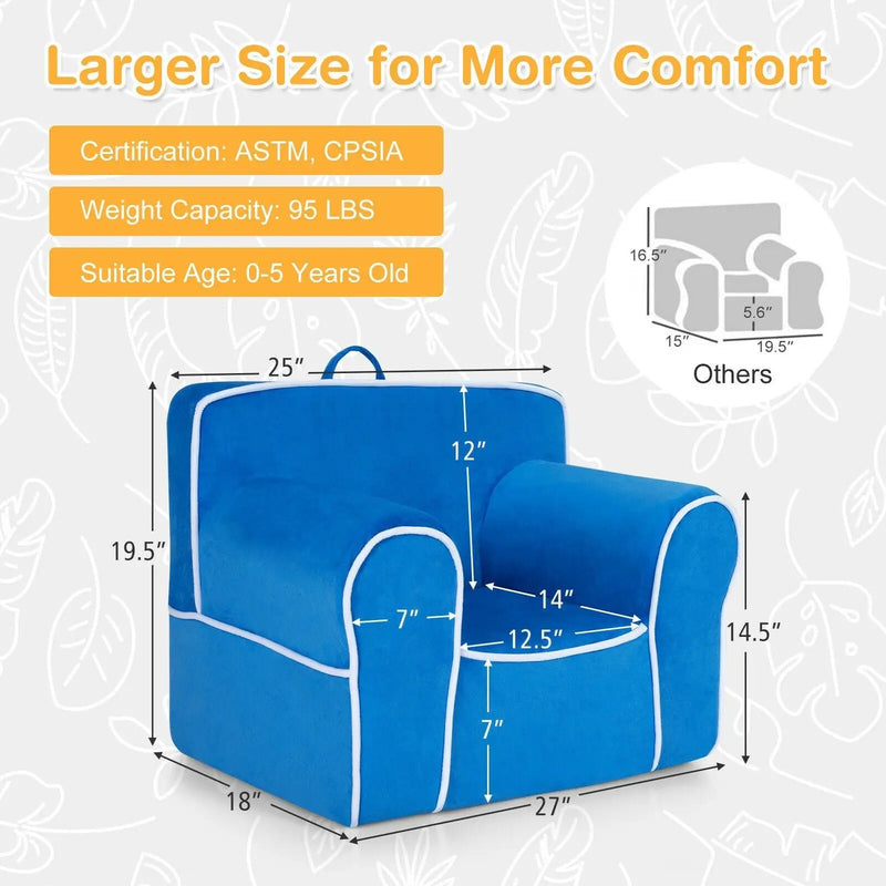 Upholstered Kids Sofa with Velvet Fabric and High-Quality Sponge by DirectDeals