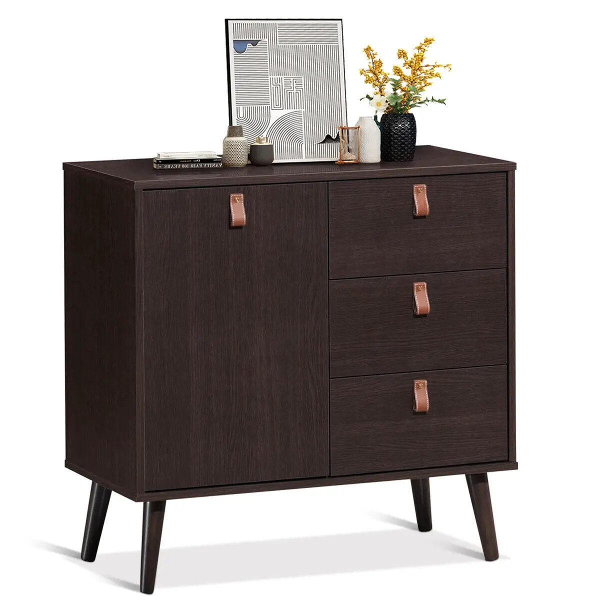 3-drawer Sideboard Storage Display Cabinet-Brown by DirectDeals
