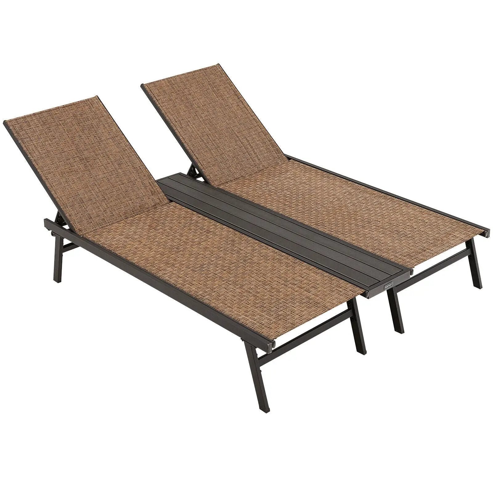 2-Person Patio Chaise Lounge with Middle Panel-Brown by DirectDeals