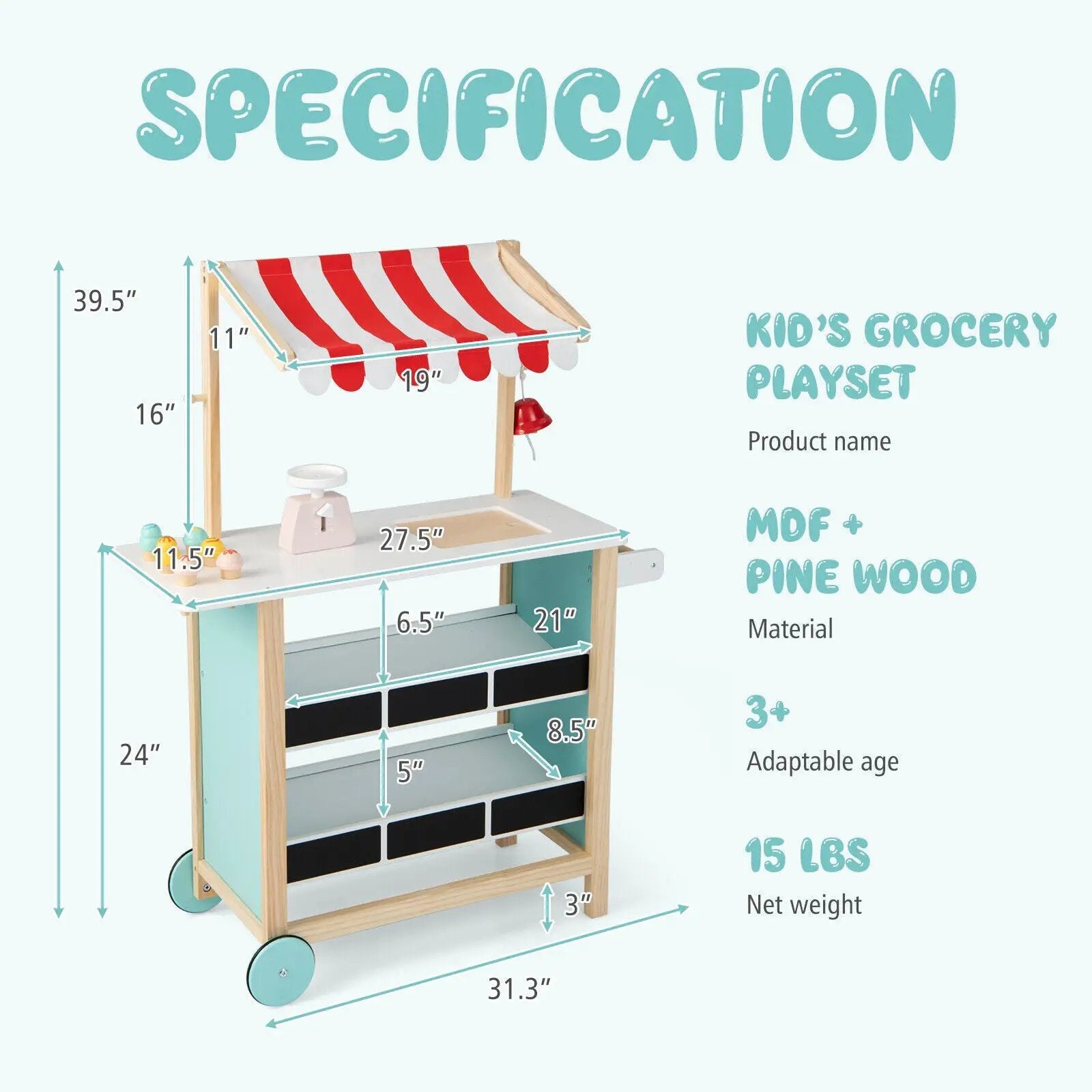 Kids Wooden Ice Cream Cart with Chalkboard and Storage by DirectDeals