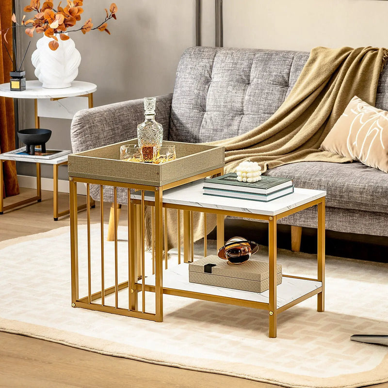 2 Pieces Nesting Coffee Table Set for Living Room-White by DirectDeals