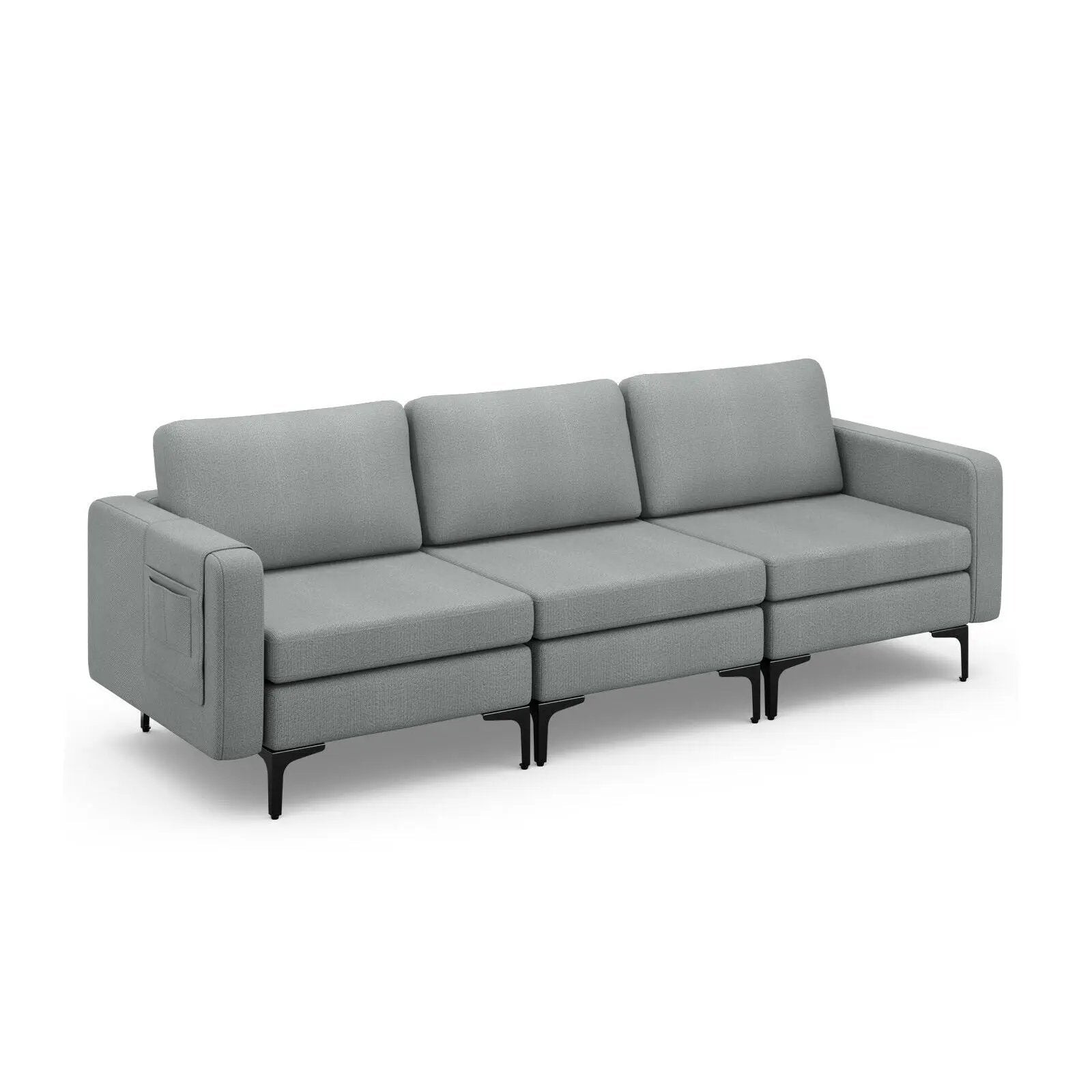 3-Seat Sectional Sofa Couch with Armrest Magazine Pocket and Metal Leg by DirectDeals