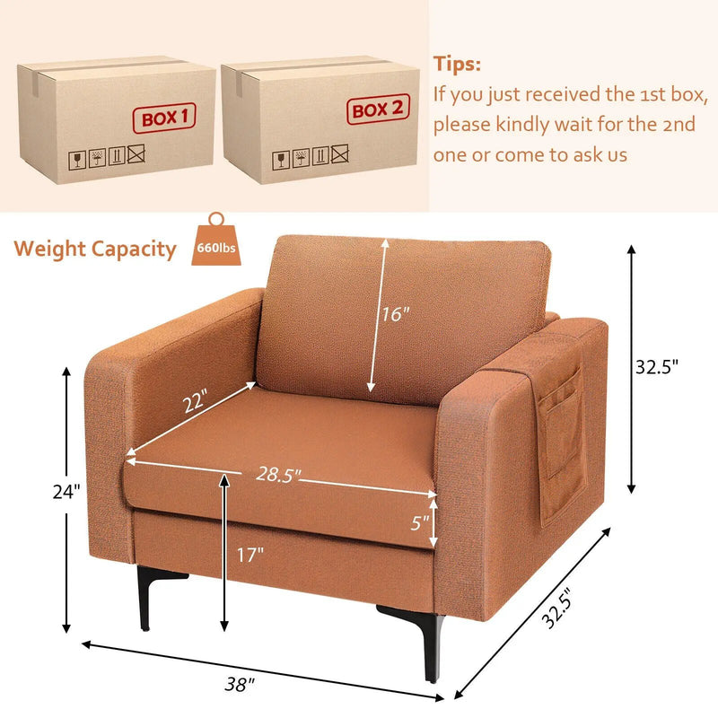 Modern Accent Armchair with Side Storage Pocket by DirectDeals