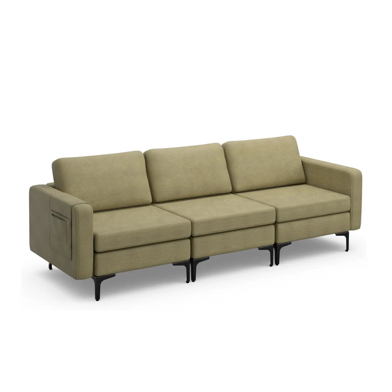 3-Seat Sectional Sofa Couch with Armrest Magazine Pocket and Metal Leg by DirectDeals