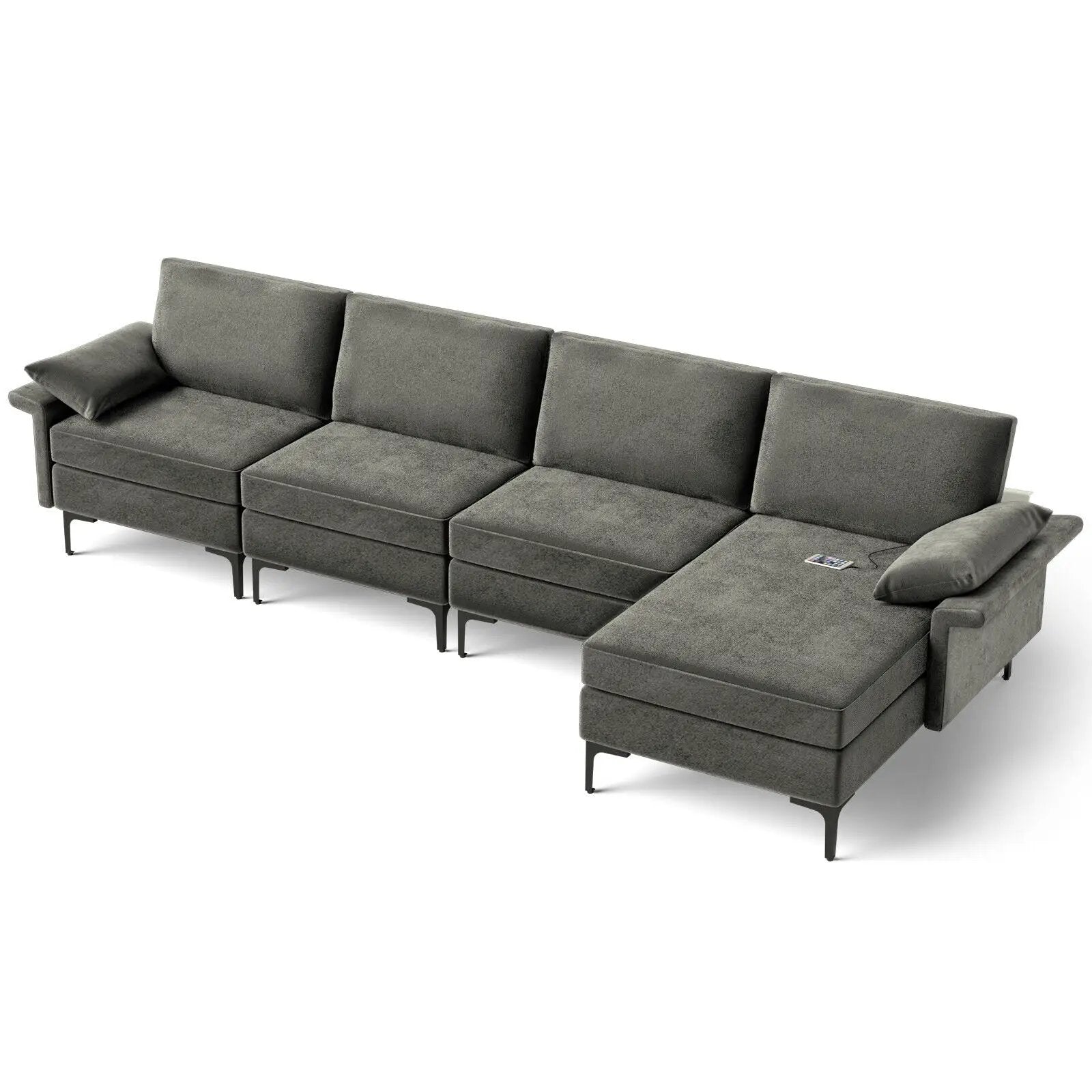 Extra Large L-shaped Sectional Sofa with Reversible Chaise and 2 USB Ports for 4-5 People by DirectDeals