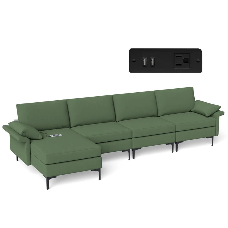 Extra Large L-shaped Sectional Sofa with Reversible Chaise and 2 USB Ports for 4-5 People by DirectDeals