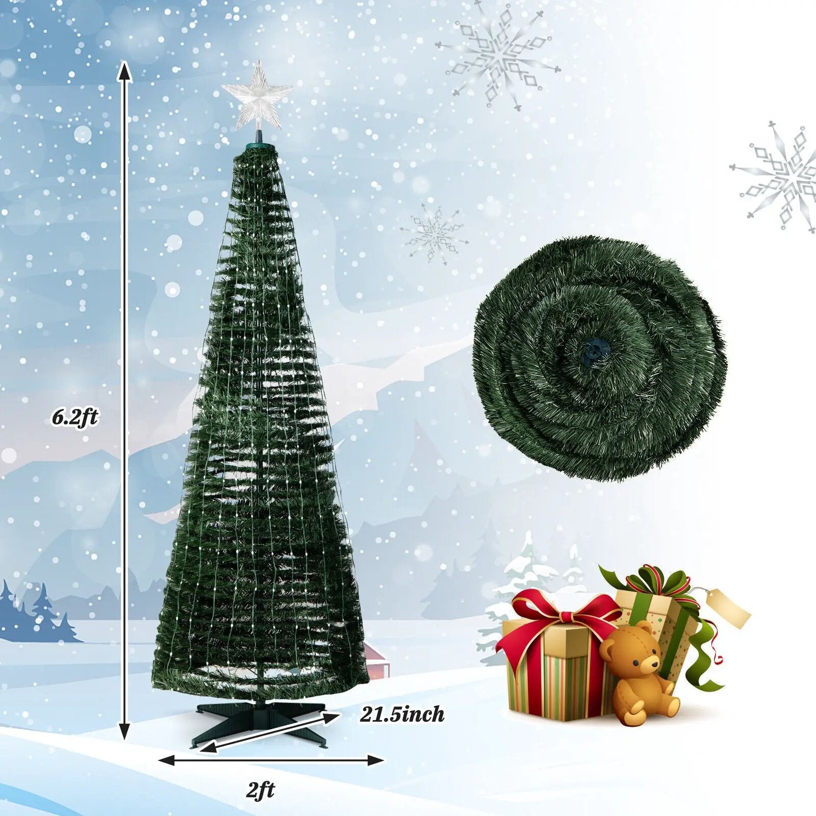 6.2 Feet Pop-up Lighted Christmas Tree with 282 RGB LED Lights-Green by DirectDeals