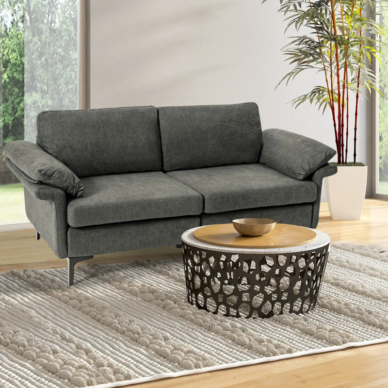 Modern Fabric Loveseat Sofa for with Metal Legs and Armrest Pillows by DirectDeals