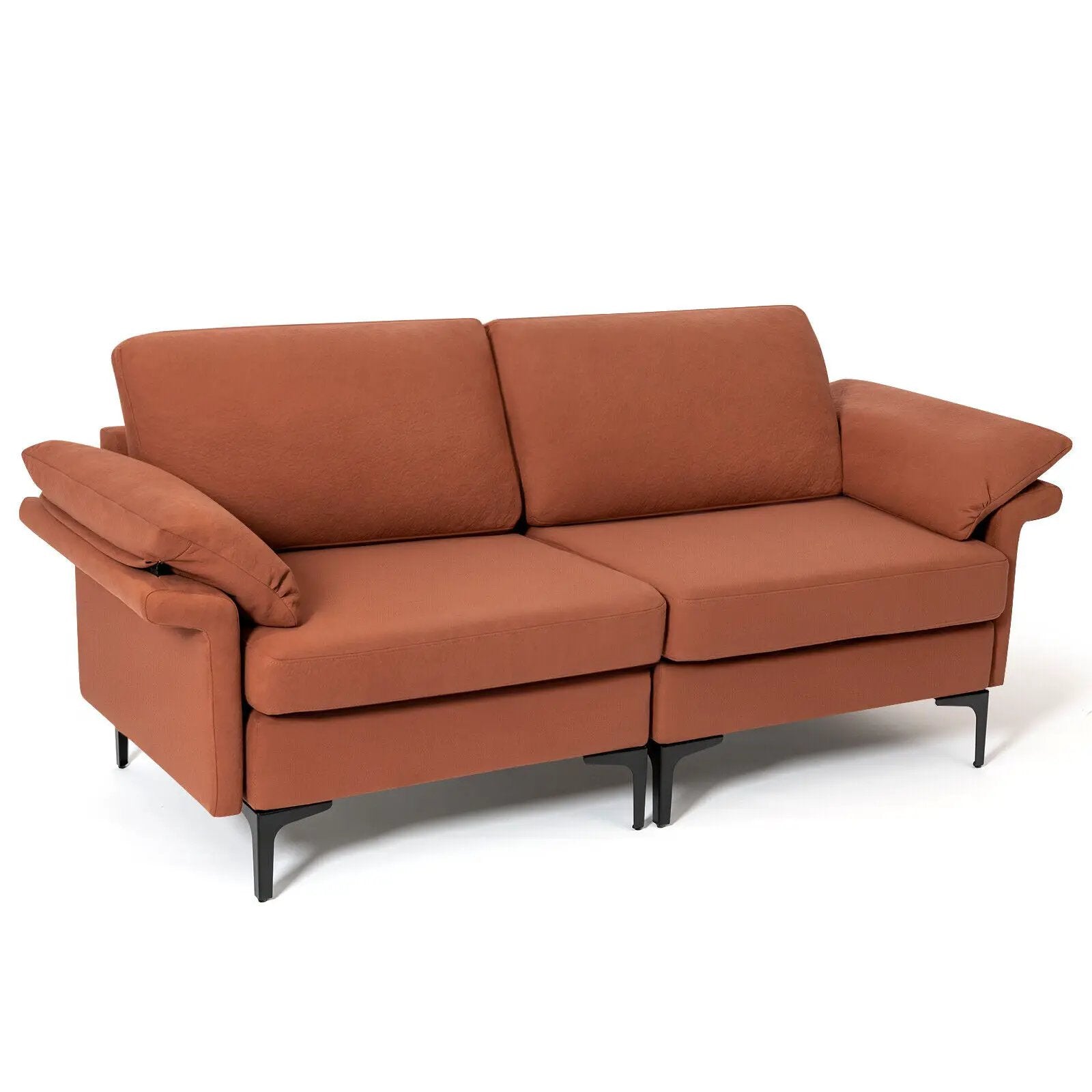 Modern Fabric Loveseat Sofa for with Metal Legs and Armrest Pillows by DirectDeals