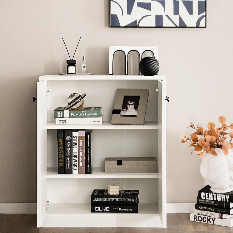 2 Door Storage Base Cabinet with 3-Tier Shelf-White by DirectDeals