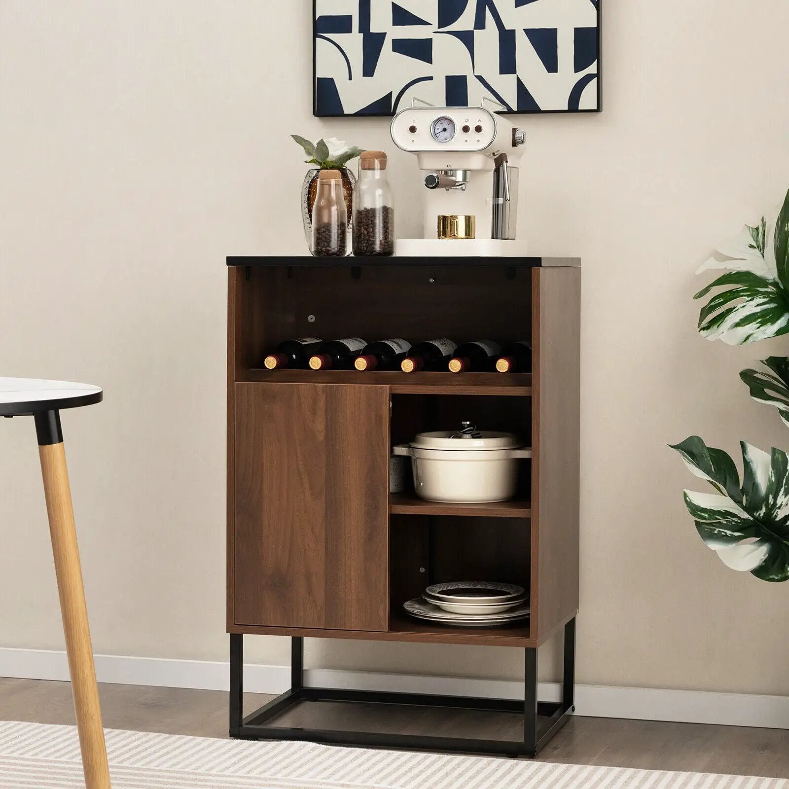 Wine Storage Cabinet Buffet Sideboard with Adjustable Shelf and Sliding Door-Brown by DirectDeals